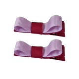 School Hair Accessories Deluxe Hair Clips Girls Hair Bow (Set of 2) Burgundy Base & Centre Ribbon Non Slip Clip Bow Pinkberry Kisses Burgundy Light Orchid Purple