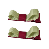 School Hair Accessories Deluxe Hair Clips Girls Hair Bow (Set of 2) Burgundy Base & Centre Ribbon Non Slip Clip Bow Pinkberry Kisses Burgundy Lime Juice Green