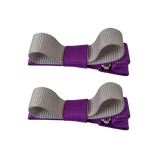 School Hair Accessories Deluxe Hair Clips Girls Hair Bow (Set of 2) Purple Base & Centre Ribbon Non Slip Clip Bow Pinkberry Kisses  Purple Light Grey Silver
