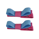 School Hair Accessories Deluxe Hair Clips Girls Hair Bow (Set of 2) Hot Pink Base & Centre Ribbon Non Slip Clip Bow Pinkberry Kisses Hot Pink  Blue mist