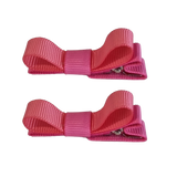 School Hair Accessories Deluxe Hair Clips Girls Hair Bow (Set of 2) Hot Pink Base & Centre Ribbon Non Slip Clip Bow Pinkberry Kisses Hot Pink  Coral Rose Pink