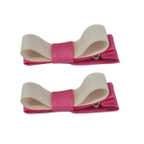 School Hair Accessories Deluxe Hair Clips Girls Hair Bow (Set of 2) Hot Pink Base & Centre Ribbon Non Slip Clip Bow Pinkberry Kisses Hot Pink  Cream Ivory