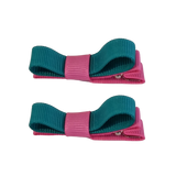 School Hair Accessories Deluxe Hair Clips Girls Hair Bow (Set of 2) Hot Pink Base & Centre Ribbon Non Slip Clip Bow Pinkberry Kisses Hot Pink  Jade Green