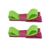 School Hair Accessories Deluxe Hair Clips Girls Hair Bow (Set of 2) Hot Pink Base & Centre Ribbon Non Slip Clip Bow Pinkberry Kisses Hot Pink  Key Lime 