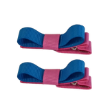 School Hair Accessories Deluxe Hair Clips Girls Hair Bow (Set of 2) Hot Pink Base & Centre Ribbon Non Slip Clip Bow Pinkberry Kisses Hot Pink  methyl Blue