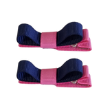 School Hair Accessories Deluxe Hair Clips Girls Hair Bow (Set of 2) Hot Pink Base & Centre Ribbon Non Slip Clip Bow Pinkberry Kisses Hot Pink Navy Blue