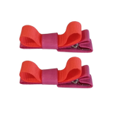 School Hair Accessories Deluxe Hair Clips Girls Hair Bow (Set of 2) Hot Pink Base & Centre Ribbon Non Slip Clip Bow Pinkberry Kisses Hot Pink  Neon Orange