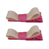 School Hair Accessories Deluxe Hair Clips Girls Hair Bow (Set of 2) Hot Pink Base & Centre Ribbon Non Slip Clip Bow Pinkberry Kisses Hot Pink  Nude