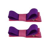 School Hair Accessories Deluxe Hair Clips Girls Hair Bow (Set of 2) Hot Pink Base & Centre Ribbon Non Slip Clip Bow Pinkberry Kisses Hot Pink  Purple