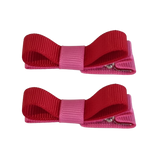 School Hair Accessories Deluxe Hair Clips Girls Hair Bow (Set of 2) Hot Pink Base & Centre Ribbon Non Slip Clip Bow Pinkberry Kisses Hot Pink  Red