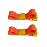 School Hair Accessories Deluxe Hair Clips Girls Hair Bow (Set of 2) Maize Yellow Base & Centre Ribbon Non Slip Clip Bow Pinkberry Kisses Maize Yellow  Neon Orange