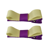 School Hair Accessories Deluxe Hair Clips Girls Hair Bow (Set of 2) Purple Base & Centre Ribbon Non Slip Clip Bow Pinkberry Kisses Purple Baby Maize Yellow