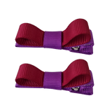 School Hair Accessories Deluxe Hair Clips Girls Hair Bow (Set of 2) Purple Base & Centre Ribbon Non Slip Clip Bow Pinkberry Kisses Purple  Burgundy 