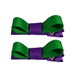School Hair Accessories Deluxe Hair Clips Girls Hair Bow (Set of 2) Purple Base & Centre Ribbon Non Slip Clip Bow Pinkberry Kisses Purple  Emerald Green