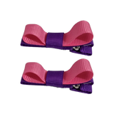 School Hair Accessories Deluxe Hair Clips Girls Hair Bow (Set of 2) Purple Base & Centre Ribbon Non Slip Clip Bow Pinkberry Kisses Purple Hot Pink