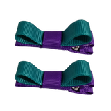 School Hair Accessories Deluxe Hair Clips Girls Hair Bow (Set of 2) Purple Base & Centre Ribbon Non Slip Clip Bow Pinkberry Kisses Purple  Jade Green