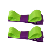 School Hair Accessories Deluxe Hair Clips Girls Hair Bow (Set of 2) Purple Base & Centre Ribbon Non Slip Clip Bow Pinkberry Kisses  Purple Key Lime 