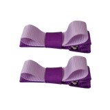 School Hair Accessories Deluxe Hair Clips Girls Hair Bow (Set of 2) Purple Base & Centre Ribbon Non Slip Clip Bow Pinkberry Kisses  Purple Light Orchid