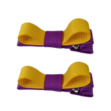School Hair Accessories Deluxe Hair Clips Girls Hair Bow (Set of 2) Purple Base & Centre Ribbon Non Slip Clip Bow Pinkberry Kisses  Purple Maize Yellow