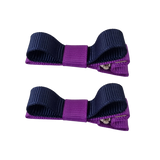 School Hair Accessories Deluxe Hair Clips Girls Hair Bow (Set of 2) Purple Base & Centre Ribbon Non Slip Clip Bow Pinkberry Kisses  Purple  Navy Blue