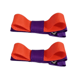 School Hair Accessories Deluxe Hair Clips Girls Hair Bow (Set of 2) Purple Base & Centre Ribbon Non Slip Clip Bow Pinkberry Kisses Purple Neon Orange