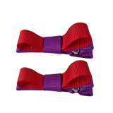 School Hair Accessories Deluxe Hair Clips Girls Hair Bow (Set of 2) Purple Base & Centre Ribbon Non Slip Clip Bow Pinkberry Kisses  Purple Red