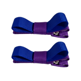 School Hair Accessories Deluxe Hair Clips Girls Hair Bow (Set of 2) Purple Base & Centre Ribbon Non Slip Clip Bow Pinkberry Kisses Purple Royal Blue