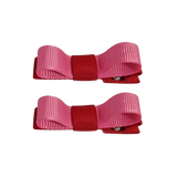 School Hair Accessories Deluxe Hair Clips Girls Hair Bow (Set of 2) Red Base & Centre Ribbon Non Slip Clip Bow Pinkberry Kisses Red Hot Pink