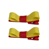 School Hair Accessories Deluxe Hair Clips Girls Hair Bow (Set of 2) Red Base & Centre Ribbon Non Slip Clip Bow Pinkberry Kisses Red Lemon Yellow
