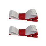 School Hair Accessories Deluxe Hair Clips Girls Hair Bow (Set of 2) Red Base & Centre Ribbon Non Slip Clip Bow Pinkberry Kisses Red White