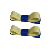 School Hair Accessories Deluxe Hair Clips 2 Colour option (Set of 2) Royal Blue Base & Centre Ribbon Non Slip Clip Bow Pinkberry Kisses Royal Blue baby Maize yellow