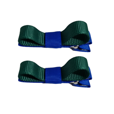 School Hair Accessories Deluxe Hair Clips 2 Colour option (Set of 2) Royal Blue Base & Centre Ribbon Non Slip Clip Bow Pinkberry Kisses Royal Blue Hunter Green Dark Green 