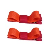 School Hair Accessories Deluxe Hair Clips Girls Hair Bow (Set of 2) Shocking Pink Base & Centre Ribbon Non Slip Clip Bow Pinkberry Kisses Shocking Pink Neon Orange