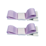 School Hair Accessories Deluxe Hair Clips Girls Hair Bow (Set of 2) White Base & Centre Ribbon Non Slip Clip Bow Pinkberry Kisses White light Orchid Purple