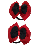 School uniform hair accessories Double Bella Bow 10cm - Red Base & Centre Ribbon Black - Pinkberry Kisses