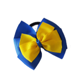 School uniform hair accessories Double Bella Bow 10cm - Royal Blue Base & Centre Ribbon Daffodil Yellow - Pinkberry Kisses