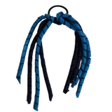 School Hair Accessories Curly Ponytail Streamer - Navy Blue Base & Top Ribbon Hair Tie Pinkberry Kisses Navy Blue Methyl Blue 
