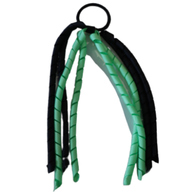 School Hair Accessories Curly Ponytail Streamer - Black Base & Top Ribbon Hair Tie Pinkberry Kisses Black Mint Green
