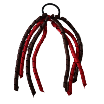 School Hair Accessories Curly Ponytail Streamer - Black Base & Top Ribbon Hair Tie Pinkberry Kisses School Uniform Red Brown 
