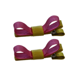 School Hair Accessories Deluxe Hair Clips Girls Hair Bow (Set of 2) Daffodil yellow Base & Centre Ribbon Non Slip Clip Bow Pinkberry Kisses daffodil Yellow Hot Pink