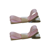School Hair Accessories Deluxe Clippies 2 Colour option (Set of 2) Ivory Cream Base & Centre Ribbon Non Slip Clip Bow Pinkberry Kisses Ivory Cream Light Pink 