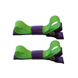School Hair Accessories Deluxe Hair Clips Girls Hair Bow (Set of 2) Grape Base & Centre Ribbon Non Slip Clip Bow Pinkberry Kisses Grape Key Lime 
