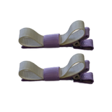 School Hair Accessories Deluxe Clippies 2 Colour option (Set of 2) Light Orchid Base & Centre Ribbon Non Slip Clip Bow Pinkberry Kisses Light Orchid Cream ivory 