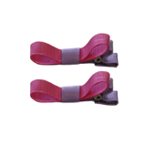 School Hair Accessories Deluxe Clippies 2 Colour option (Set of 2) Light Orchid Base & Centre Ribbon Non Slip Clip Bow Pinkberry Kisses Light Orchid Hot Pink