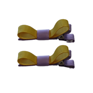 School Hair Accessories Deluxe Clippies 2 Colour option (Set of 2) Light Orchid Base & Centre Ribbon Non Slip Clip Bow Pinkberry Kisses Light Orchid Daffodil Yellow 