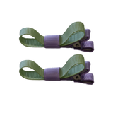 School Hair Accessories Deluxe Clippies 2 Colour option (Set of 2) Light Orchid Base & Centre Ribbon Non Slip Clip Bow Pinkberry Kisses Light Orchid Pastel Green