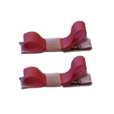 School Hair Accessories Deluxe Clippies 2 Colour option (Set of 2) Lightr Pink Base & Centre Ribbon Non Slip Clip Bow Pinkberry Kisses Light Pink Coral Rose 
