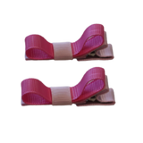 School Hair Accessories Deluxe Clippies 2 Colour option (Set of 2) Light Pink Base & Centre Ribbon Non Slip Clip Bow Pinkberry Kisses Light Pink Hot Pink