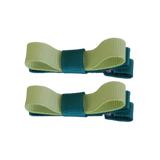 School Hair Accessories Deluxe Clippies 2 Colour option (Set of 2) Jade Green Base & Centre Ribbon Non Slip Clip Bow Pinkberry Kisses Jade Green Baby Maize 
