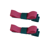 School Hair Accessories Deluxe Clippies 2 Colour option (Set of 2) Jade Green Base & Centre Ribbon Non Slip Clip Bow Pinkberry Kisses Jade Green Hot Pink